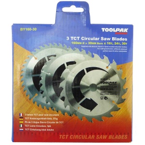 160mm x 30mm TCT Circular Saw Blades Pack of 3